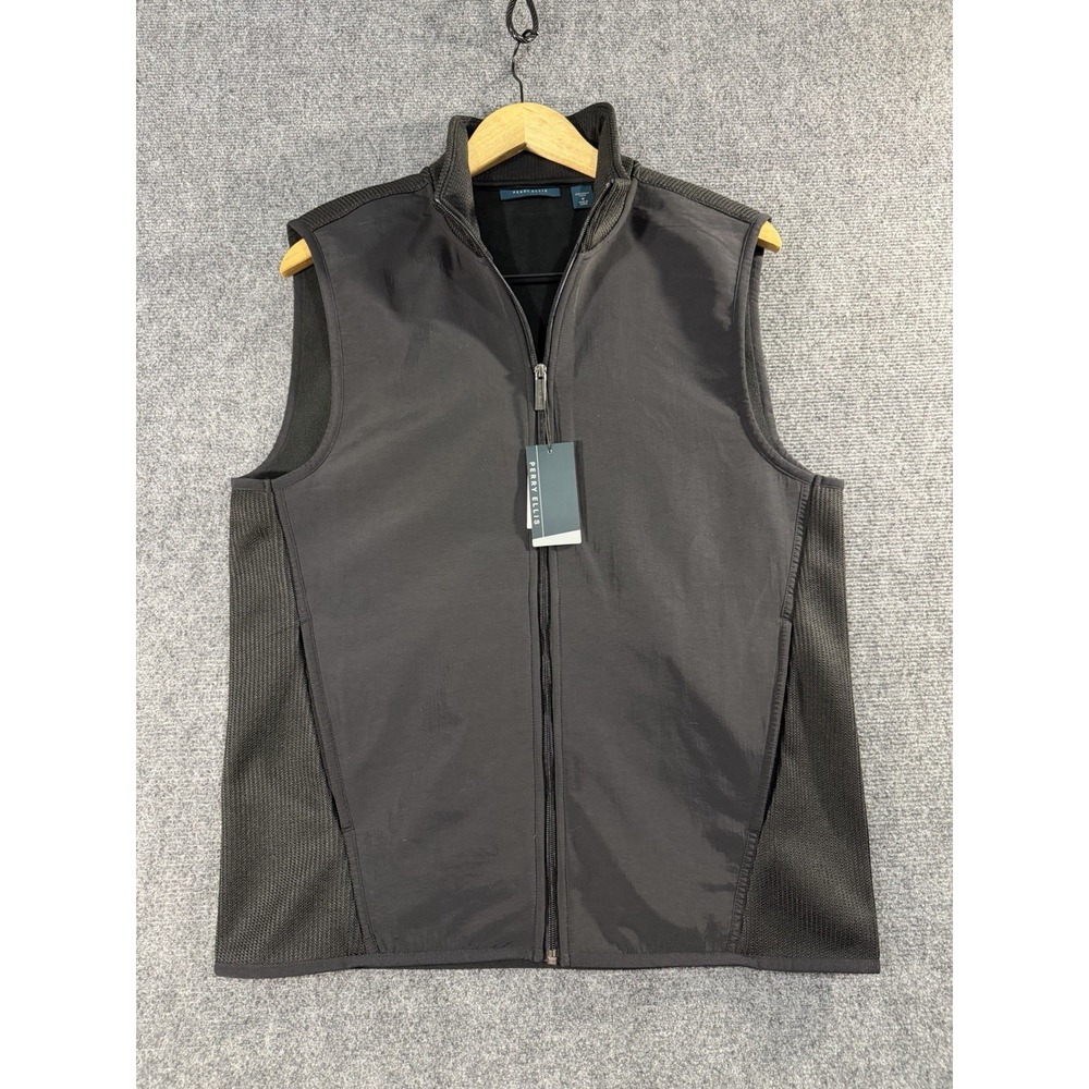 Perry Ellis Black Mixed Media Performance Vest NWT Men's Medium Full Zip